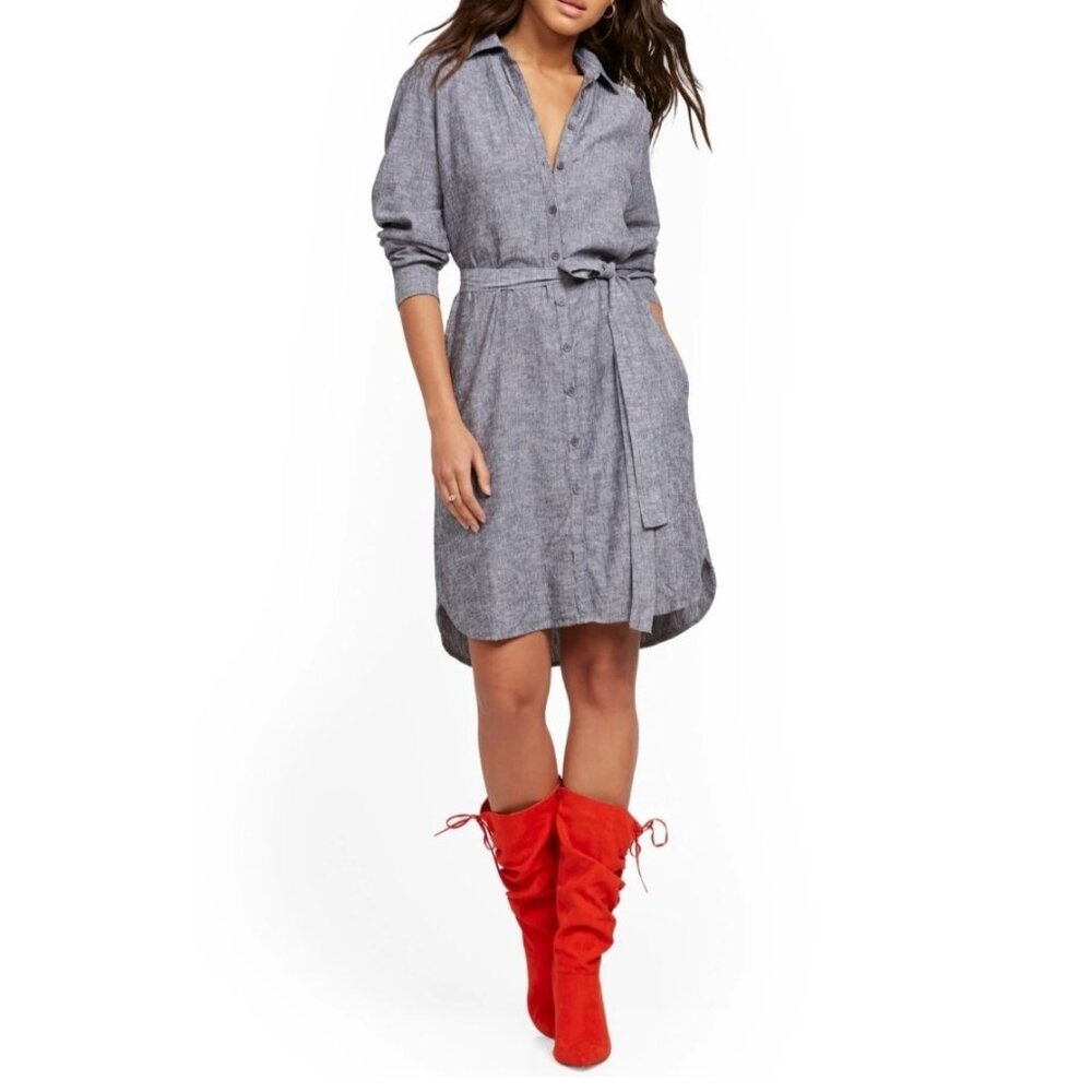 Soho New York & Company Womens Gray Long-Sleeve Button-Down Shirtdress Medium